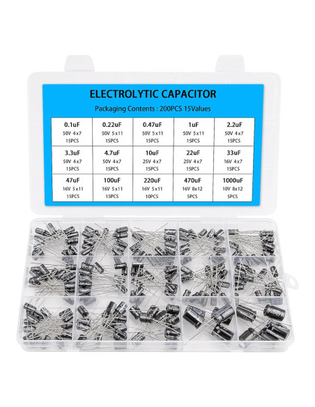Kit de 200 Capacitores Electrolíticos Aluminio Petutu 0.1uF-1000uF