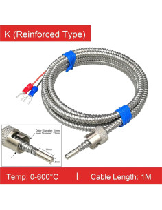 Sensor de Temperatura Termopar Tipo K PT100 Ajustable 0-600C 2