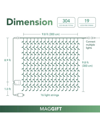 Luces de Cuerda LED MAGGIFT 304, 2.97x2.97m, Blanco Frío