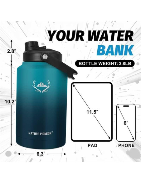 Botella de Agua Aislada NATURE PIONEOR 128 oz Azul Malachite