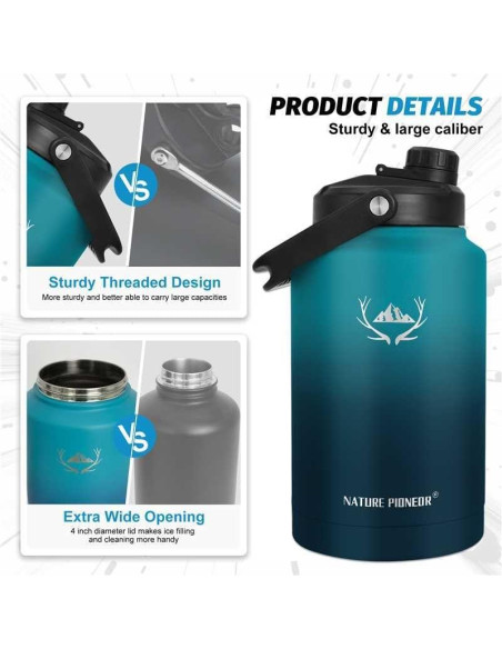 Botella de Agua Aislada NATURE PIONEOR 128 oz Azul Malachite