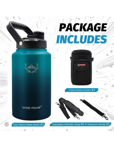 Botella de Agua Aislada NATURE PIONEOR 128 oz Azul Malachite