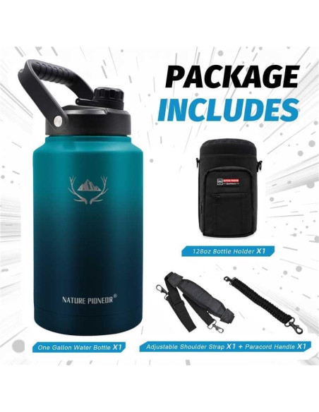 Botella de Agua Aislada NATURE PIONEOR 128 oz Azul Malachite