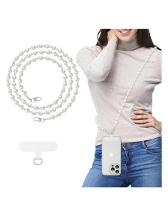 Lanyard de Perlas MoKo para Teléfono Universal 120 cm Blanco