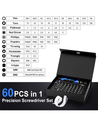 Juego de Destornilladores de Precisión GLOPUS 60 Puntas Negro