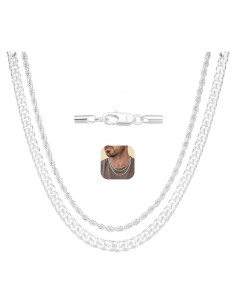 Collar de Plata Esterlina 925 para Hombres - 2 Piezas 50.8cm y 55.88cm
