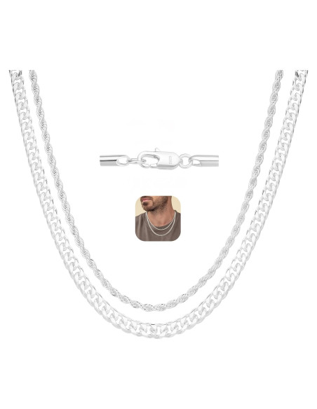 Collar de Plata Esterlina 925 para Hombres - 2 Piezas 50.8cm y 55.88cm