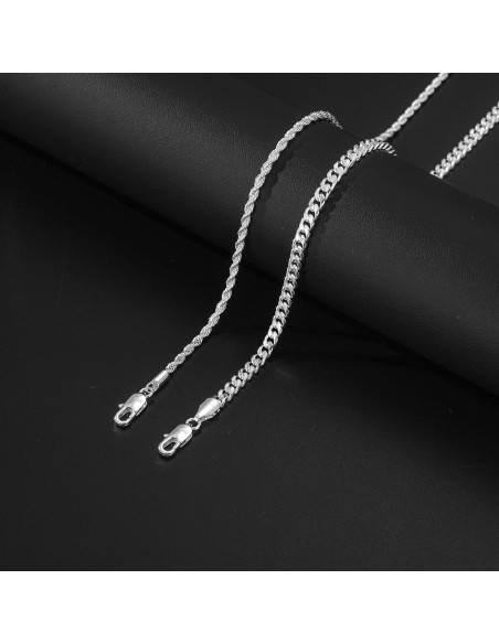Collar de Plata Esterlina 925 para Hombres - 2 Piezas 50.8cm y 55.88cm