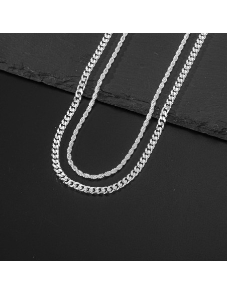Collar de Plata Esterlina 925 para Hombres - 2 Piezas 50.8cm y 55.88cm