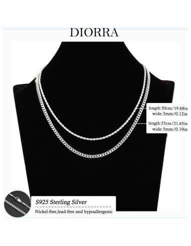 Collar de Plata Esterlina 925 para Hombres - 2 Piezas 50.8cm y 55.88cm