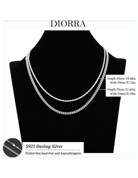 Collar de Plata Esterlina 925 para Hombres - 2 Piezas 50.8cm y 55.88cm