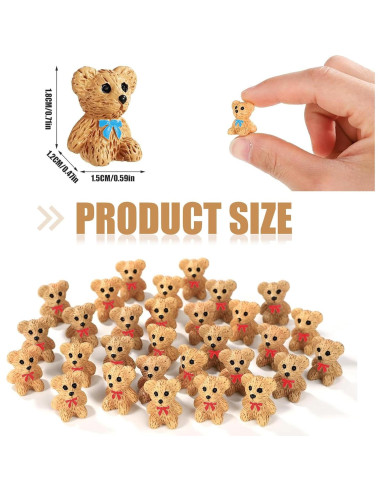 50 Mini Ositos de Resina Multicolor Lyreh 1.8cm Decoración