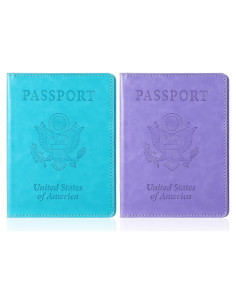 2 Fundas para Pasaporte Impermeables AOZUO - Azul y Púrpura