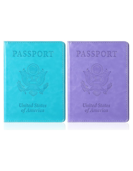2 Fundas para Pasaporte Impermeables AOZUO - Azul y Púrpura