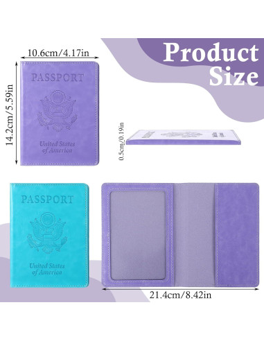 2 Fundas para Pasaporte Impermeables AOZUO - Azul y Púrpura