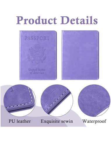 2 Fundas para Pasaporte Impermeables AOZUO - Azul y Púrpura