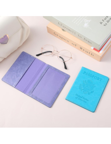 2 Fundas para Pasaporte Impermeables AOZUO - Azul y Púrpura
