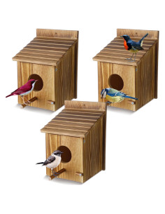 Casas de Aves de Madera Tradder 3 Pcs para Exterior 14x14x20.5 cm