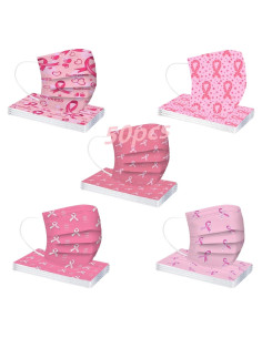 Paquete de 50 mascarillas desechables rosa - Concienciación cáncer de mama