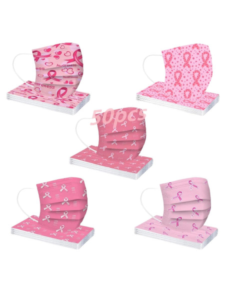 Paquete de 50 mascarillas desechables rosa - Concienciación cáncer de mama