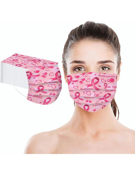 Paquete de 50 mascarillas desechables rosa - Concienciación cáncer de mama