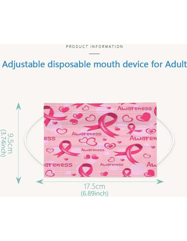 Paquete de 50 mascarillas desechables rosa - Concienciación cáncer de mama