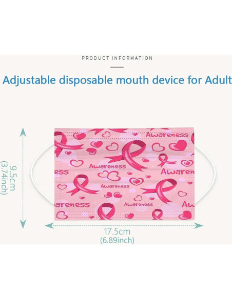 Paquete de 50 mascarillas desechables rosa - Concienciación cáncer de mama