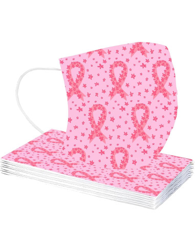 Paquete de 50 mascarillas desechables rosa - Concienciación cáncer de mama