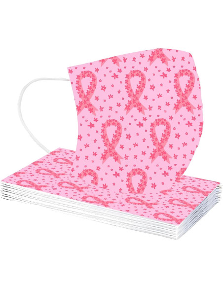 Paquete de 50 mascarillas desechables rosa - Concienciación cáncer de mama