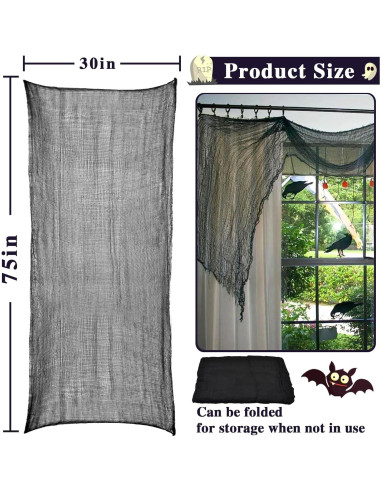 Tela Espeluznante Negra 6 Pcs ZeeDix 76x190 cm Halloween