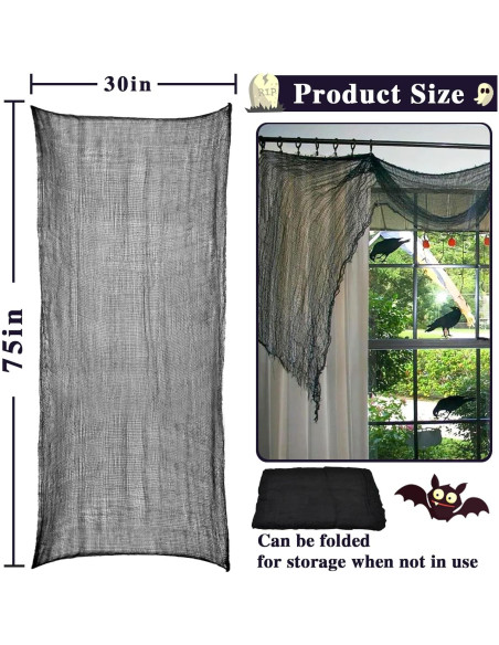 Tela Espeluznante Negra 6 Pcs ZeeDix 76x190 cm Halloween