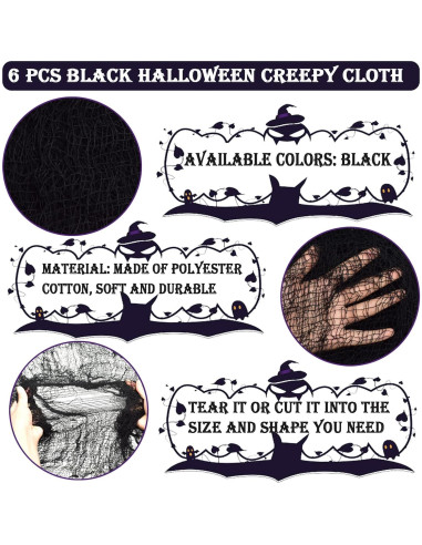 Tela Espeluznante Negra 6 Pcs ZeeDix 76x190 cm Halloween