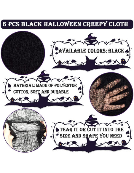 Tela Espeluznante Negra 6 Pcs ZeeDix 76x190 cm Halloween