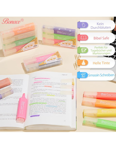 Resaltadores Brillantes Metálicos BONACE - Paquete de 24 Colores