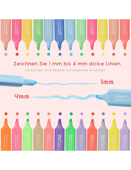 Resaltadores Brillantes Metálicos BONACE - Paquete de 24 Colores