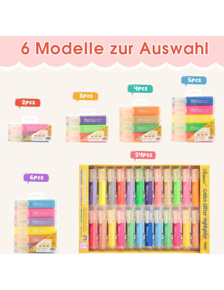 Resaltadores Brillantes Metálicos BONACE - Paquete de 24 Colores