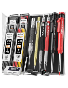 Conjunto de Lápices de Carpintero Nicpro 11 Piezas con Sacapuntas