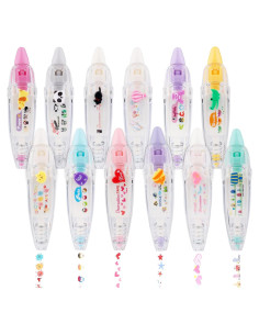 12 Bolígrafos de Cinta Decorativa NQEUEPN Animales Multicolor