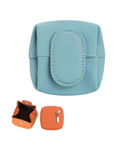 Monedero Mini Lichi Cuero Azul Claro con Cremallera y Hebilla