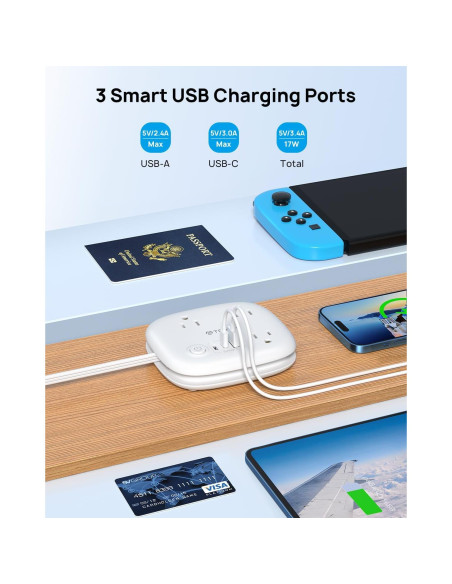 Regleta de Enchufes TROND TD-PS-US19 con 3 Salidas AC y 3 Puertos USB