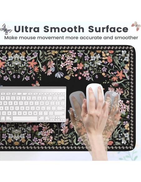 Alfombrilla de Escritorio HAOCOO Floral XXL 90x40cm Antideslizante