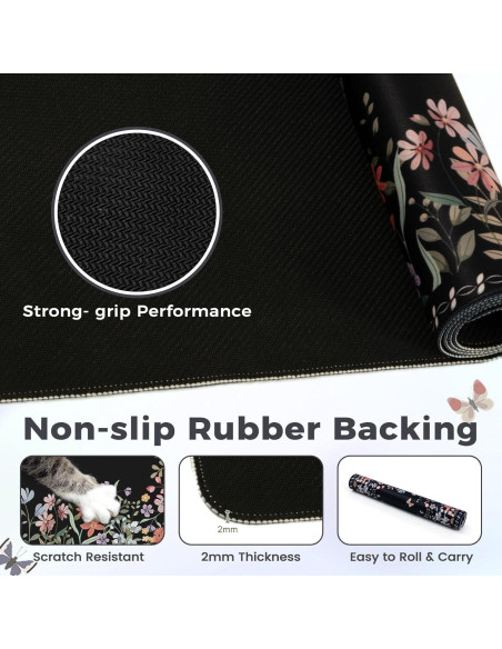 Alfombrilla de Escritorio HAOCOO Floral XXL 90x40cm Antideslizante