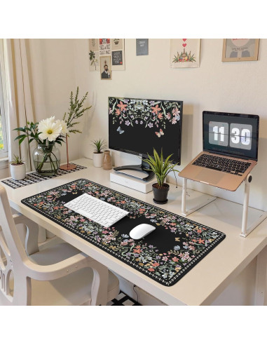 Alfombrilla de Escritorio HAOCOO Floral XXL 90x40cm Antideslizante