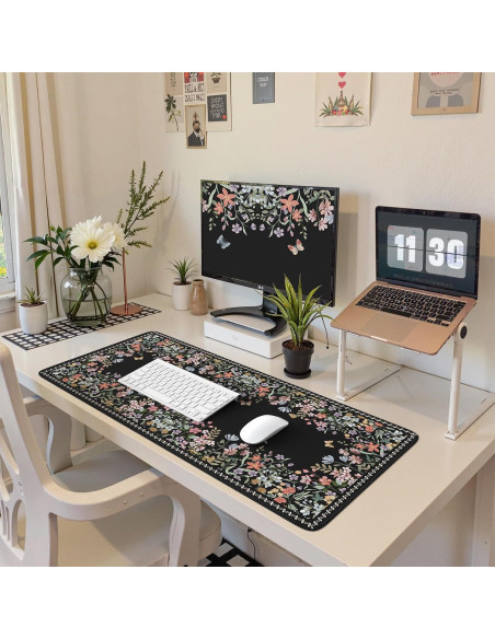 Alfombrilla de Escritorio HAOCOO Floral XXL 90x40cm Antideslizante