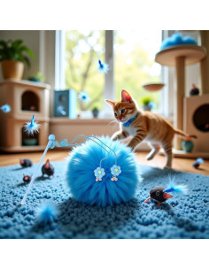 Juguete de Varita con Plumas Tustao para Gatos - Azul 2