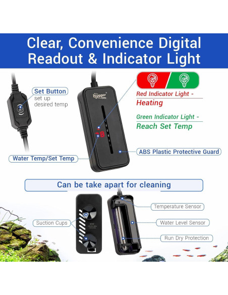 Calentador de Acuario Sumergible Hygger 25W para 7.6-19L