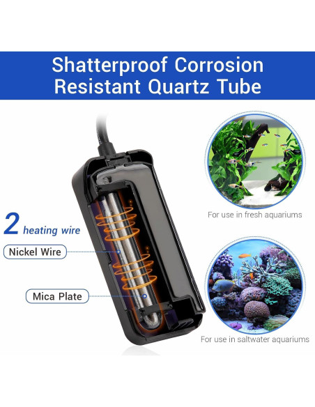 Calentador de Acuario Sumergible Hygger 25W para 7.6-19L