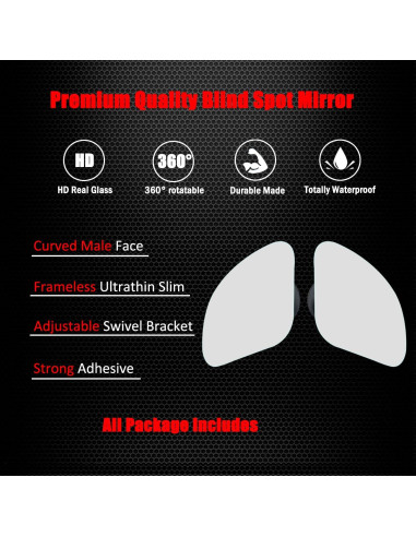 Espejo Convexo de Punto Ciego Ampper - Paquete de 2, HD 4.7x4.5cm