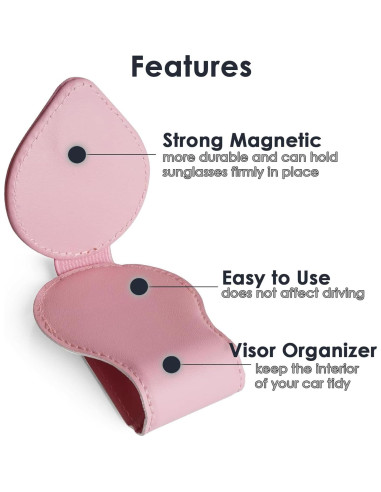 Soporte de Gafas de Sol TSTESE para Coche Rosa Magnético