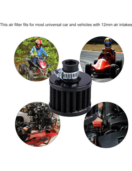 4 Filtros de Aire Negro 12mm BDIBD para Coche y Motocicleta